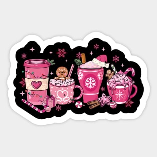 Christmas pink coffee cups Sticker